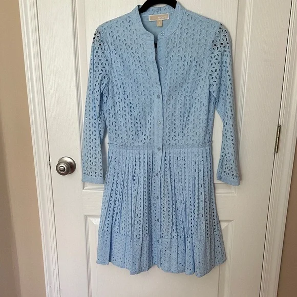 Michael Kors Sky Blue Eyelet Blouse - Picture 2 of 6